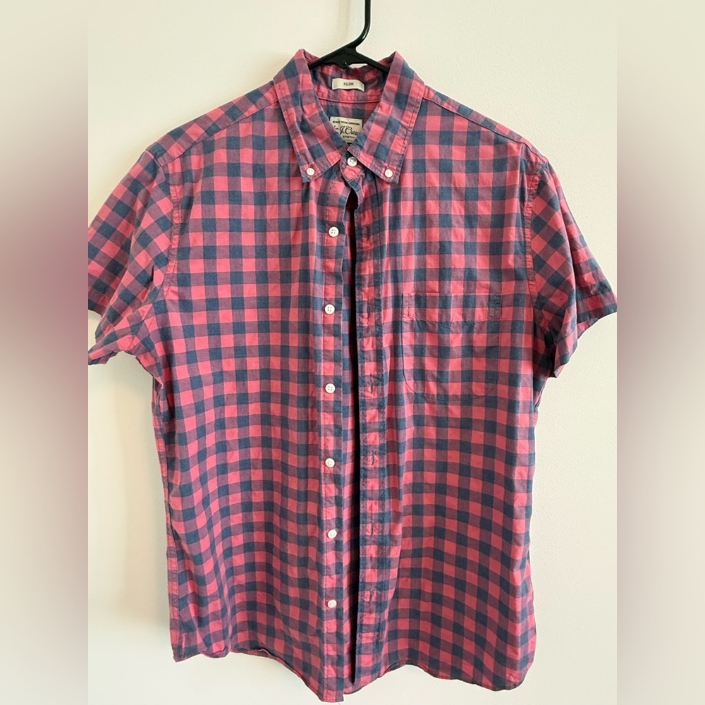 J. Crew Pink and Blue Casual Button Down Shirt
